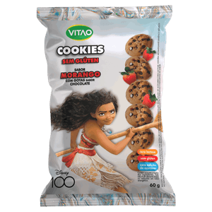 Biscoito Cookie Vegano Morango com Gotas de Chocolate sem Glúten Moana Vitao Pacote 60g