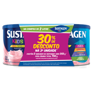 Pack Pó para Preparo de Bebida Morango Sustagen Kids Lata 700g 2 Unidades Grátis 30% de Desconto na Segunda Lata