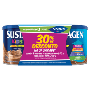 Pack Pó para Preparo de Bebida Chocolate Sustagen Kids Lata 700g 2 Unidades Grátis 30% de Desconto na Segunda Lata