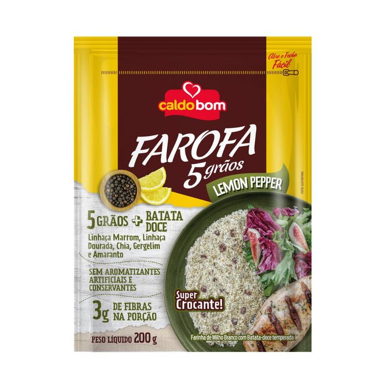 Farofa-de-Milho-Branco-com-Batata-Doce-5-Graos-Lemon-Pepper-Caldo-Bom-Sache-200g