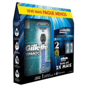 Kit 1 Aparelho Recarregável + 3 Cargas para Barbear Gillette Mach3 Leve Mais Pague Menos