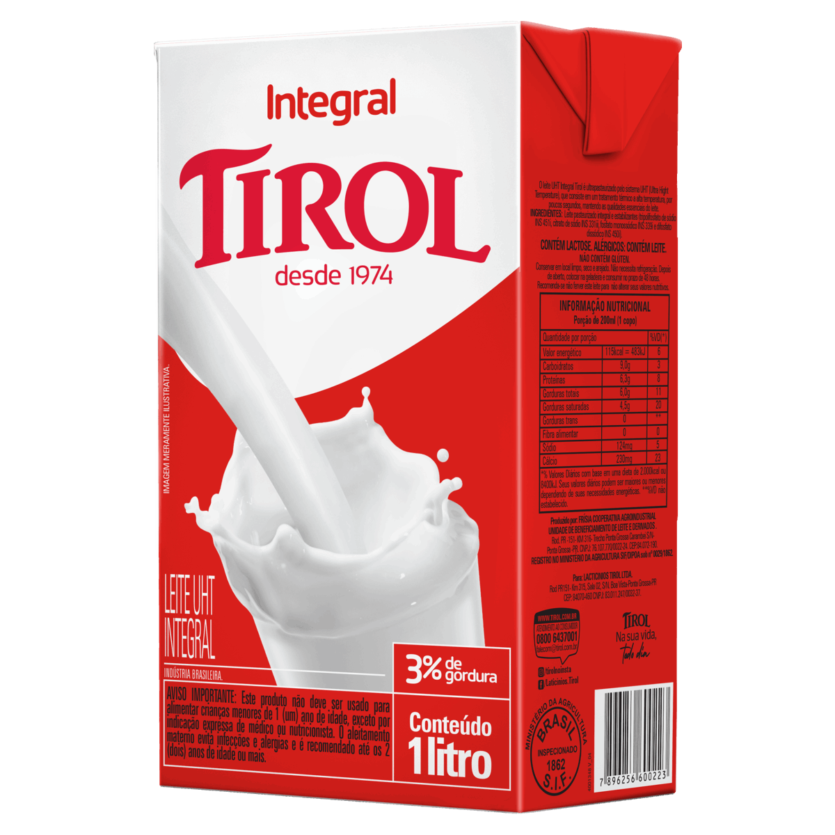 Leite Longa Vida Tirol Integral TP com 1L