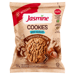 Biscoito Cookie Integral Cappuccino e Avelã Zero Açúcar Jasmine Pacote 120g