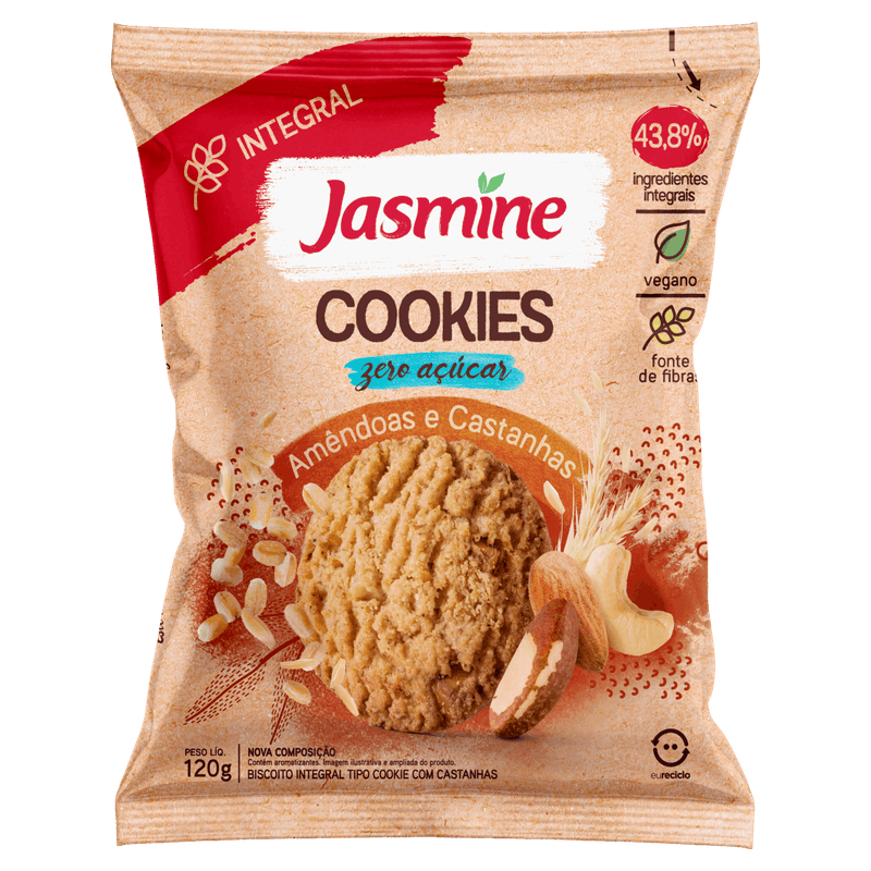 Biscoito-Cookie-Integral-Amendoas-e-Castanhas-Zero-Acucar-Jasmine-Pacote-120g