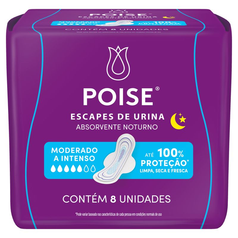 Absorvente-com-Abas-para-Escapes-de-Urina-Poise-Noturno-Pacote-8-Unidades