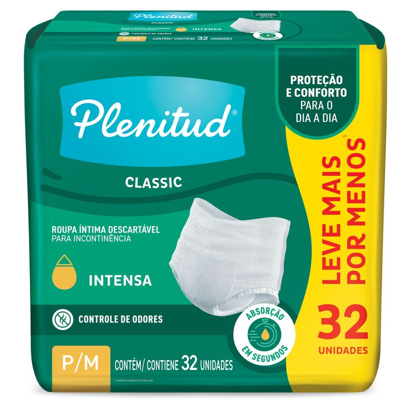 Roupa-Intima-Descartavel-Unissex-Plenitud-Classic-P-M-Pacote-32-Unidades-Leve-Mais-Pague-Menos