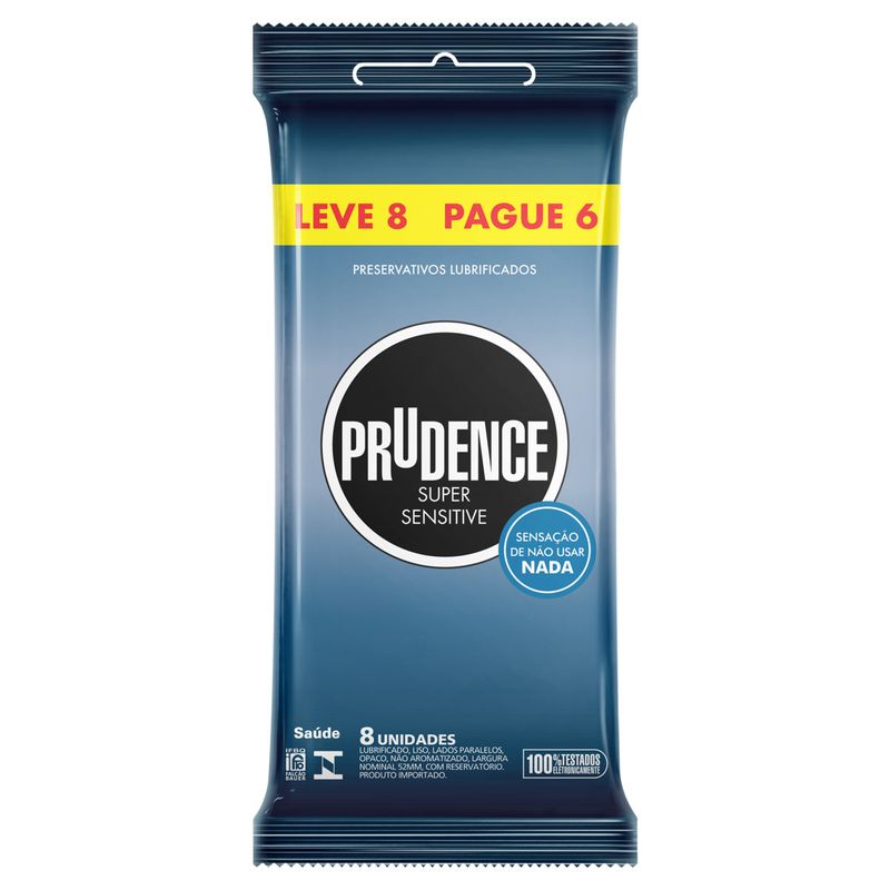 Preservativo-Masculino-Lubrificado-Super-Sensitive-Prudence-Pacote-Leve-8-Pague-6-Unidades