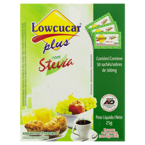 Adoçante em Pó Stevia Lowçucar Plus Caixa 30g 50 Unidades