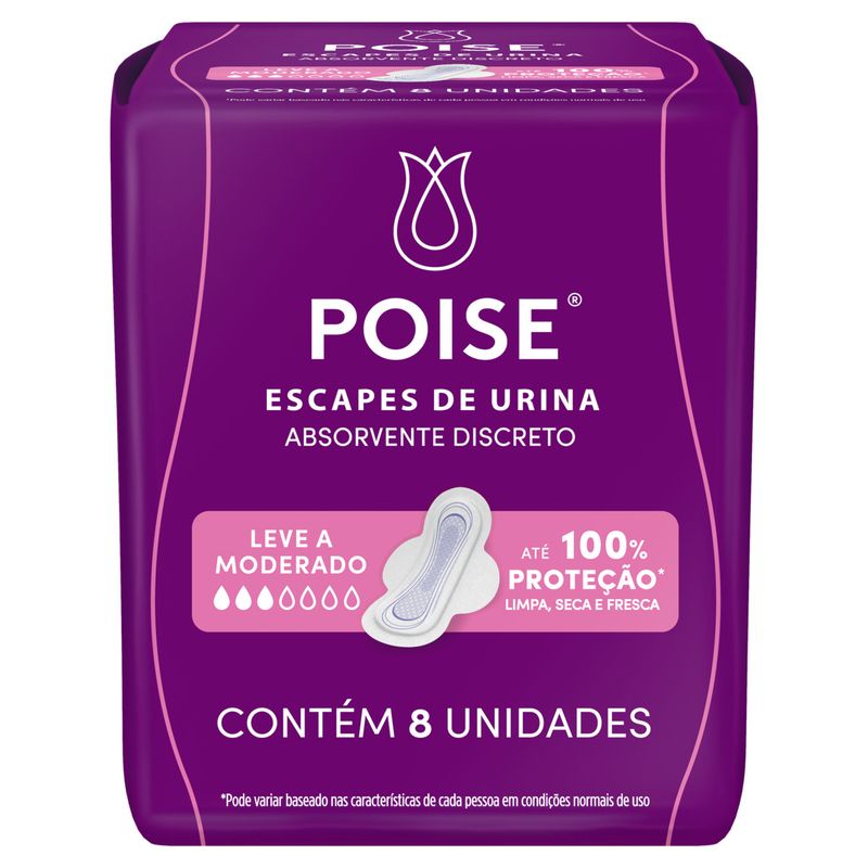 Absorvente-com-Abas-para-Escapes-de-Urina-Poise-Discreto-Pacote-8-Unidades