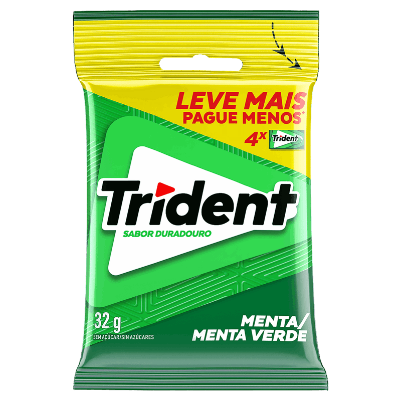 Pack Goma de Mascar Menta Zero Açúcar Trident Pacote 32g 4 Unidades Leve Mais Pague Menos