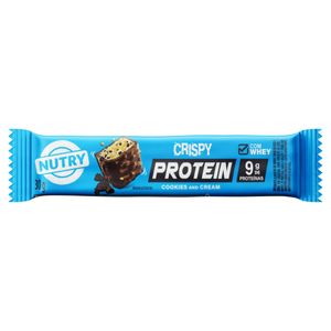 Barra de Proteína Cookies and Cream Cobertura Chocolate ao Leite Nutry Crispy Protein Bar Pacote 30g