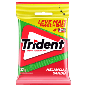 Pack Goma de Mascar Melancia Zero Açúcar Trident Pacote 32g 4 Unidades Leve Mais Pague Menos