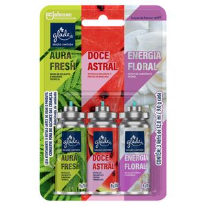 Kit Odorizador de Ambiente Aura Fresh + Doce Astral + Energia Floral Glade Toque de Frescor 12ml Cada Refil