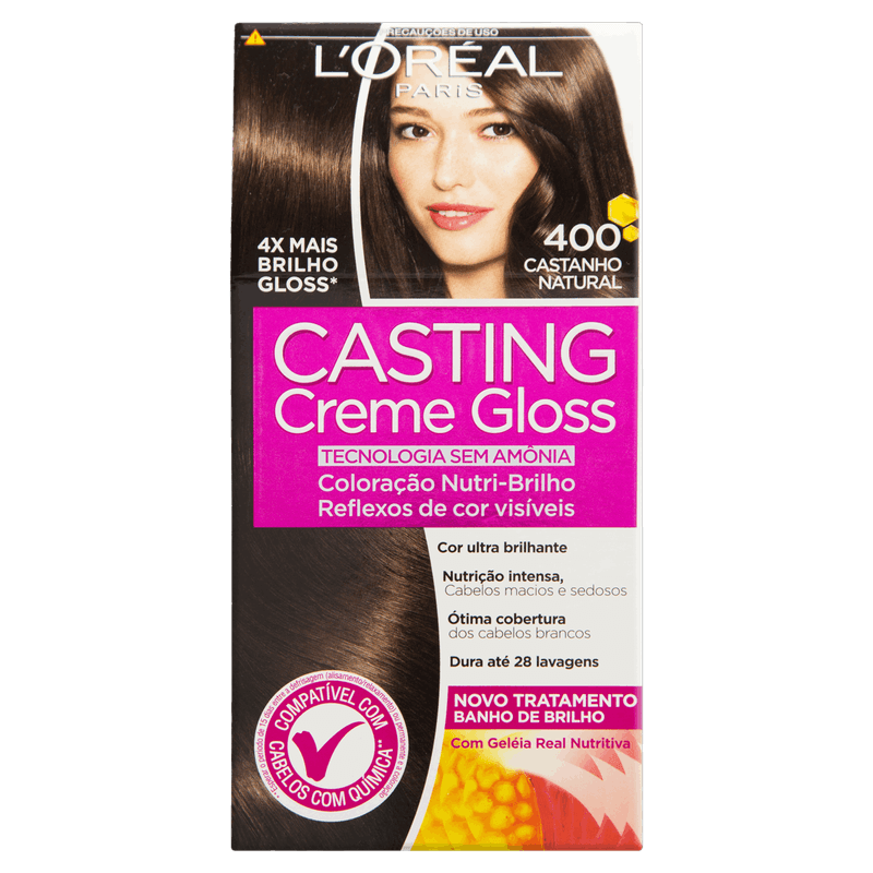 Kit-Coloracao-Creme-400-Castanho-Natural-L-oreal-Paris-Casting-Gloss