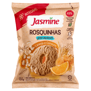 Biscoito Rosquinha Integral Laranja e Cenoura Zero Açúcar Jasmine Pacote 120g