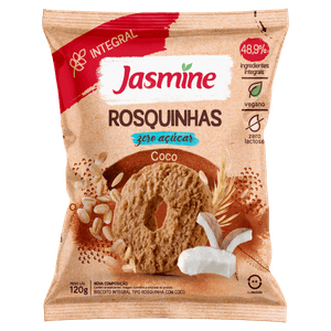 Biscoito Rosquinha Vegano Integral Coco Zero Açúcar Jasmine Pacote 120g