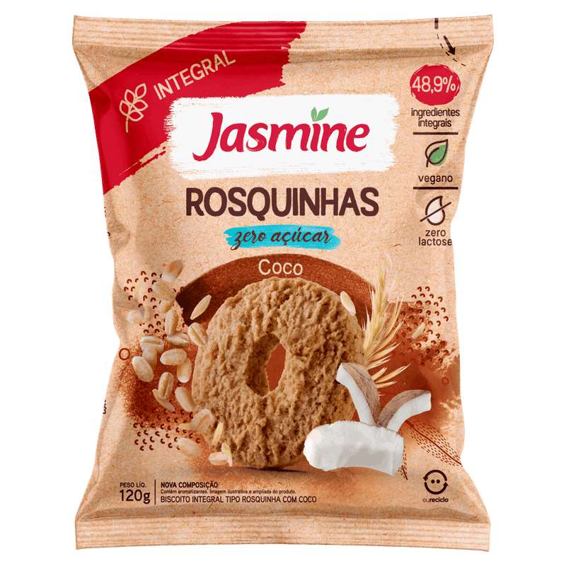 Biscoito-Rosquinha-Vegano-Integral-Coco-Zero-Acucar-Jasmine-Pacote-120g