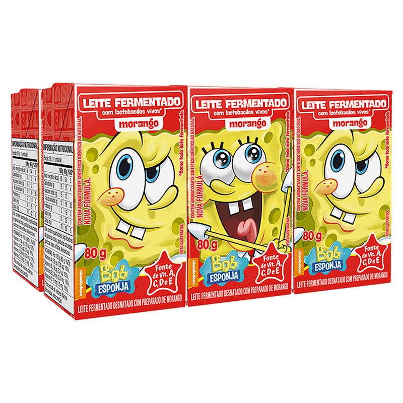 Pack-Leite-Fermentado-Desnatado-Morango-Bob-Esponja-Elege-Caixa-6-Unidades-80g-Cada
