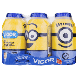 Pack Leite Fermentado Desnatado Minions Vigor Frasco 450g 6 Unidades