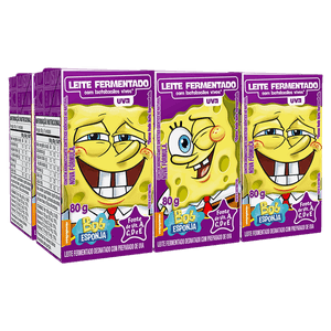 Leite Fermentado Desnatado Uva Bob Esponja Elegê Caixa 6 Unidades 80g Cada