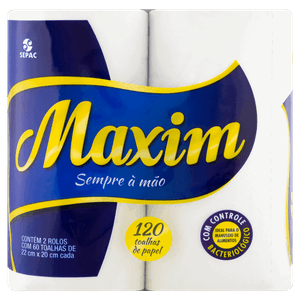 Toalha de Papel Folha Dupla Maxim Pacote 120 Toalhas