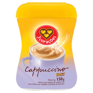 Cappuccino Solúvel Diet 3 Corações Pote 150g