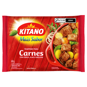 Tempero Pó para Carnes Cebola, Alho e Orégano Mais Sabor Kitano Pacote 60g 12 Unidades