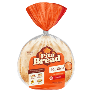 Pão Sírio Médio Tradicional Pita Bread Pacote 640g