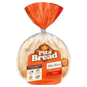 Pão Sírio Médio Tradicional Pita Bread Pacote 320g