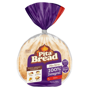 Pão Sírio Médio Integral Pita Bread Pacote 320g