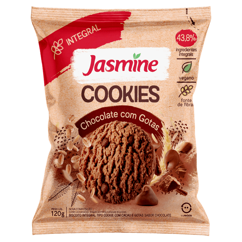 Biscoito-Cookie-Integral-Cacau-e-Gotas-de-Chocolate-Jasmine-Pacote-120g