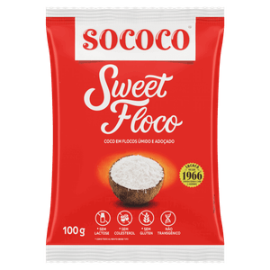 Coco Ralado Úmido Adoçado em Flocos Sococo Sweet Floco Pacote 100g