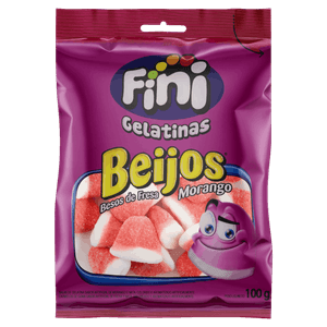 Bala de Gelatina Morango Beijos Fini Pacote 100g