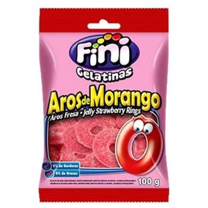 Bala de Gelatina Aros de Morango Fini Pacote 100g