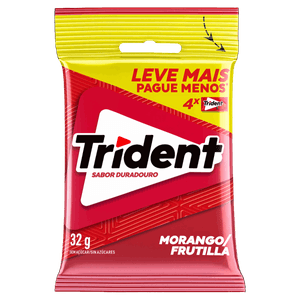 Pack Goma de Mascar Morango Zero Açúcar Trident Pacote 32g 4 Unidades Leve Mais Pague Menos