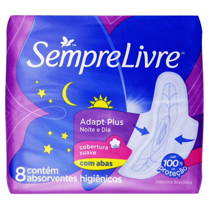Absorvente-com-Abas-Noite-e-Dia-Suave-Sempre-Livre-Adapt-Plus-Pacote-8-Unidades