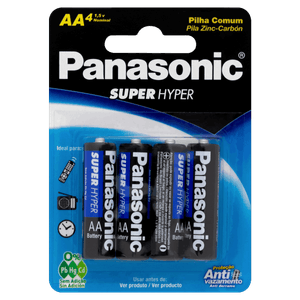 Pilha Comum AA Panasonic Super Hyper Pequena 4 Unidades 1,5V