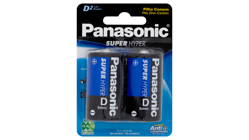 Pilha Comum D Panasonic Super Hyper Grande 2 Unidades 1,5V