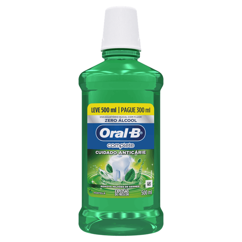 Enxaguante-Bucal-Antisseptico-Zero-Alcool-Hortela-Oral-B-Complete-Frasco-Leve-500ml-Pague-300ml