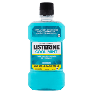 Enxaguante Bucal Antisséptico Hortelã Listerine Cool Mint Frasco Leve 500ml Pague 350ml