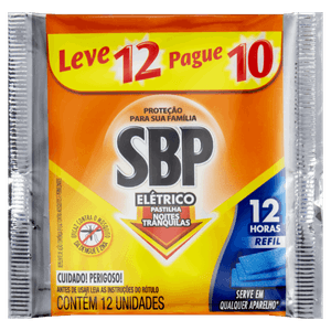 Repelente Pastilha Elétrico SBP Noites Tranquilas Pacote Leve 12 Pague 10 Unidades Refil