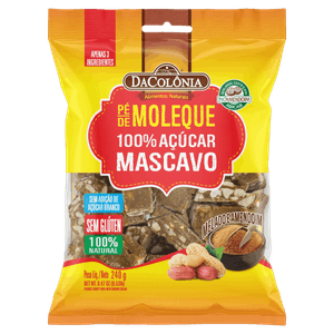 Pé de Moleque com Açúcar Mascavo Melado e Amendoim DaColônia Pacote 240g