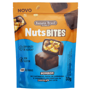 Bombom Castanhas, Pasta de Amendoim e Caramelo Banana Brasil Nuts Bites Pouch 60g