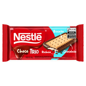 Chocolate ao Leite Recheio ao Leite com Biscoito de Chocolate e Baunilha Nestlé Choco Trio Pacote 90g