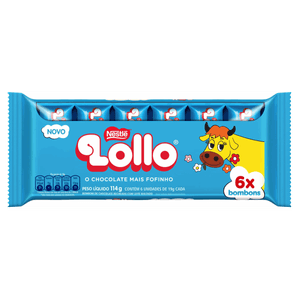 Pack Bombom Chocolate Recheio Leite Maltado Lollo Pacote 114g 6 Unidades