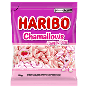 Marshmallow Morango Cables Pink Haribo Chamallows Pacote 230g