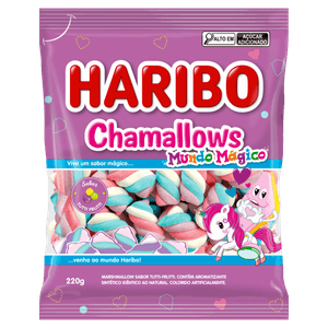 Marshmallow Tutti Frutti Mundo Mágico Haribo Chamallows Pacote 220g