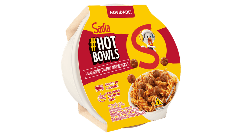 Macarrão ao Molho Sugo com Minialmôndegas Sadia Hot Bowls Pote