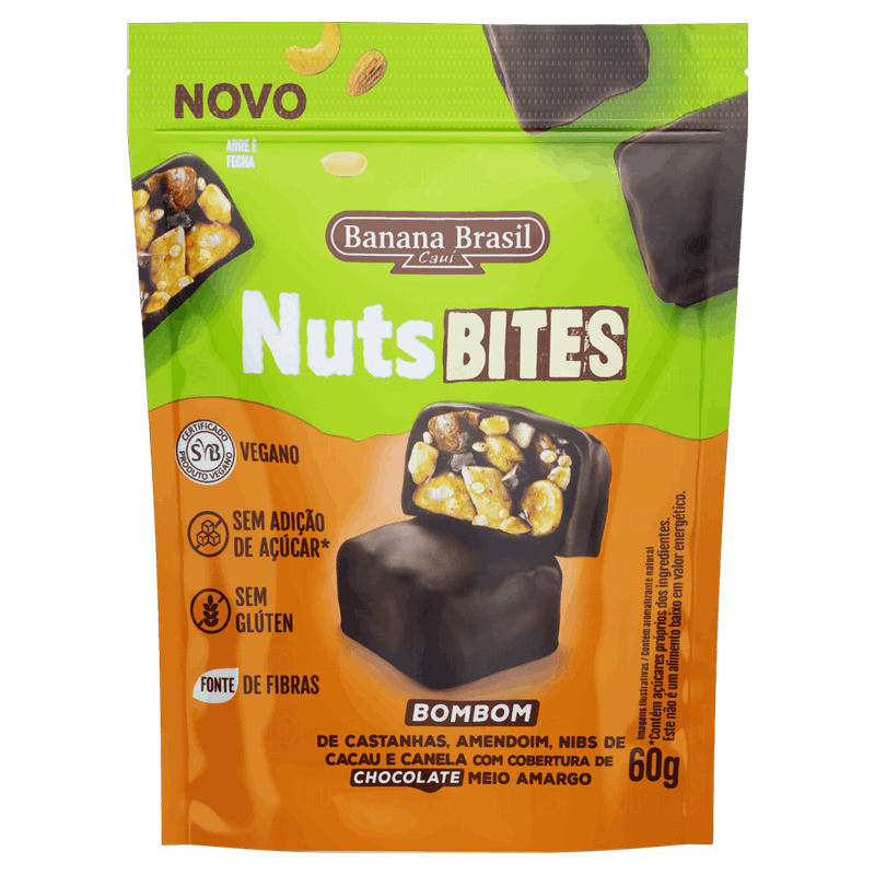 Bombom-Castanhas-Amendoim-Nibs-de-Cacau-e-Canela-Banana-Brasil-Nuts-Bites-Pouch-60g