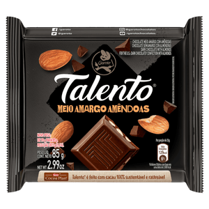 Chocolate Meio Amargo com Amêndoas Garoto Talento Pacote 85g